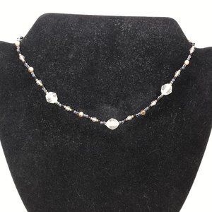 16" Black, Clear and Gold Beaded Necklace.